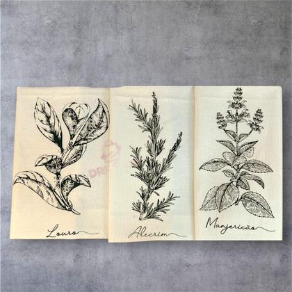 Imagem de Kit 10 Panos De Prato Crú Algodão Extra Rústico Coleção Temperos Louça Cozinha Decoração