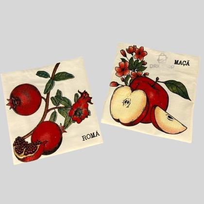 Imagem de Kit 10 Panos De Prato Crú Extra Rústico Coleção Frutas Decoração Algodão Sofisticado Pano Rústico