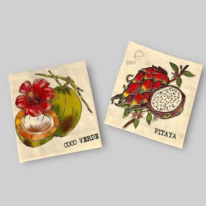 Imagem de Kit 10 Panos De Prato Crú Extra Rústico Coleção Frutas Decoração Algodão Sofisticado Pano Rústico