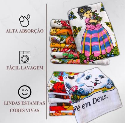 Imagem de Kit 10 Panos De Prato legitimo Pé De Galinha Estampados  100 Algodão