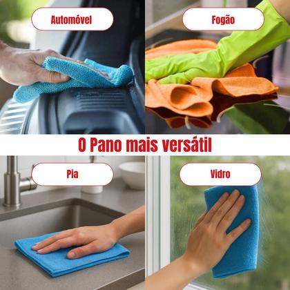 Imagem de Kit 10 Panos Limpeza Microfibras Alta Super Absorção Multiuso 35x35