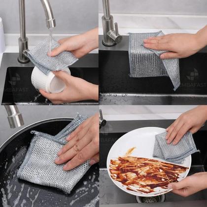 Imagem de Kit 10 Panos Limpeza Multiuso Cozinha Aço Inox Reutilizável Flanela Microfibra Metálico Mágico Prata Prateado Lavar
