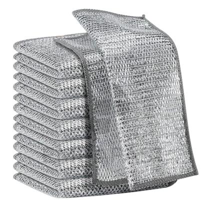 Imagem de Kit 10 Panos Limpeza Multiuso Cozinha Aço Inox Reutilizável Flanela Microfibra Metálico Mágico Prata Prateado Lavar