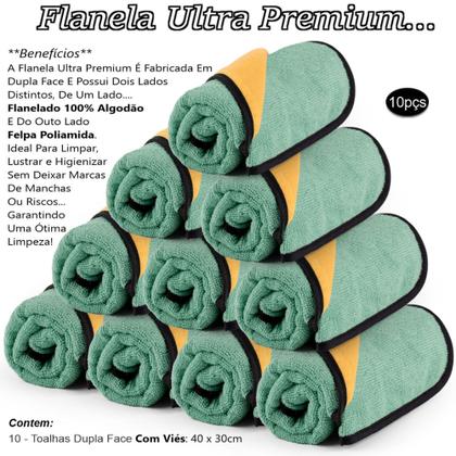 Imagem de Kit 10 Panos Multiuso Em Geral Dupla Face Flanela Microfibra Para Limpeza - Toalha Mágica