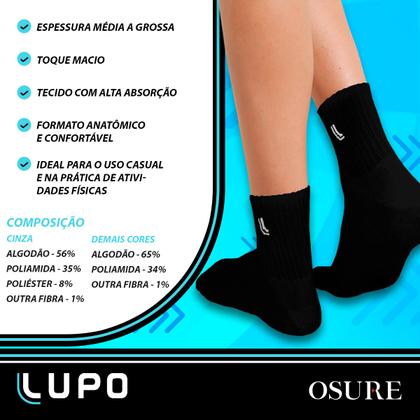 Imagem de Kit 10 Pares Meias Lupo Original Algodão Cano Alto Longo Masculina Academia Atacado Esportiva 3245-2