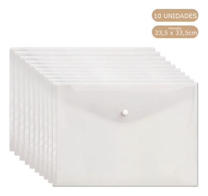Imagem de Kit 10 Pastas A4/ofício Envelope Com Botão Transparente A4