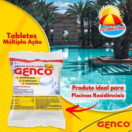 Imagem de Kit 10 Pastilha Genco Cloro 3x1 Tripla Ação 200g P/ Piscina