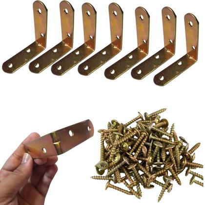 Imagem de Kit 10 pç Cantoneira L Reforço Moveis 60x60 + 200 Parafusos