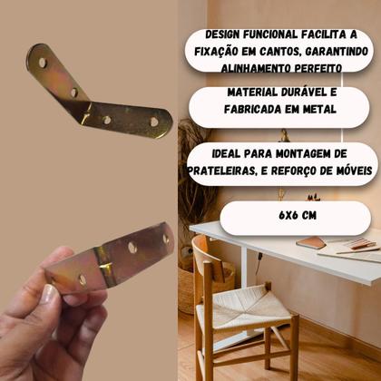 Imagem de Kit 10 pç Cantoneira L Reforço Moveis 60x60 + 200 Parafusos