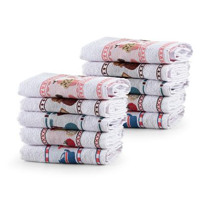 Imagem de Kit 10 Pçs Pano de Copa Prato para Cozinha Felpudo com Barrado Estampado Sortido