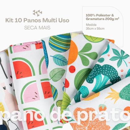 Imagem de Kit 10 Pçs Pano de Copa Prato para Cozinha Seca Mais 35x55cm Estampado
