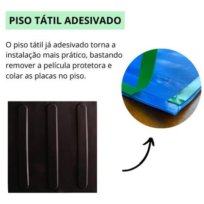 Imagem de KIT 10 PÇS PISO TÁTIL PVC 25x25 DIRECIONAL PRETO ADESIVADO