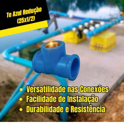 Imagem de Kit 10 Pçs Te Azul Redução Base Latão 25x25mm X 1/2