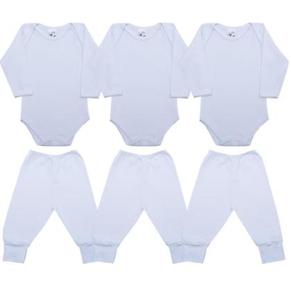 Imagem de Kit 10 Peças Atacado Body Bebê Branco Unissex Manga Longa Mijão Canelado Liso Delicado Maternidade Menino Menina