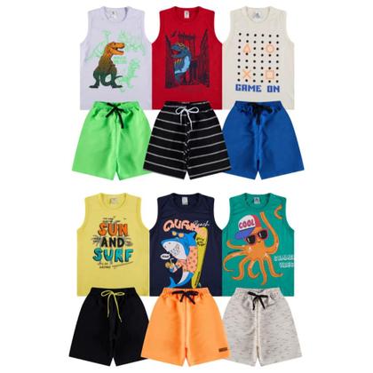 Imagem de Kit 10 Peças de Conjunto Regata para bebê menino Kit 5 de Conjunto bebê Regata Infantil para Menino verão