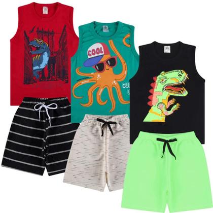 Imagem de Kit 10 Peças de Conjunto Regata para bebê menino Kit 5 de Conjunto bebê Regata Infantil para Menino verão