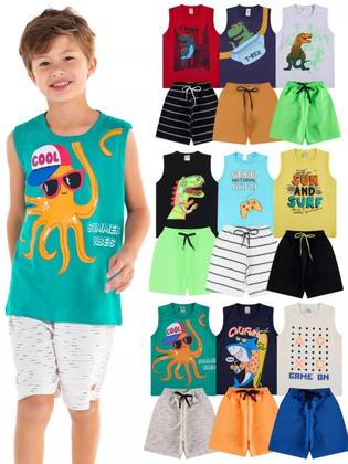 Imagem de Kit 10 Peças de Conjunto Regata para bebê menino Kit 5 de Conjunto bebê Regata Infantil para Menino verão