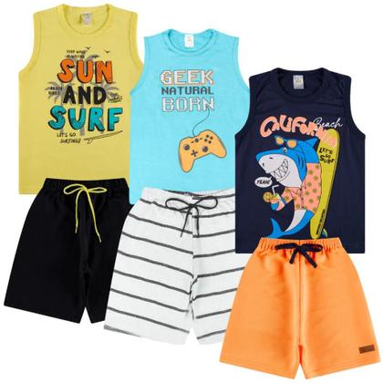 Imagem de Kit 10 Peças de Conjunto Regata para bebê menino Kit 5 de Conjunto bebê Regata Infantil para Menino verão