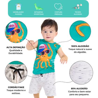 Imagem de Kit 10 Peças de Conjunto Regata para bebê menino Kit 5 de Conjunto bebê Regata Infantil para Menino verão