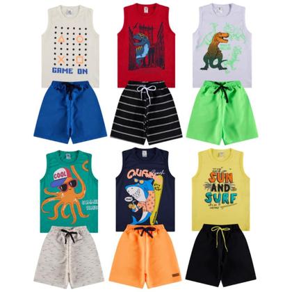 Imagem de Kit 10 Peças de Conjunto Regata para bebê menino Kit 5 de Conjunto bebê Regata Infantil para Menino verão