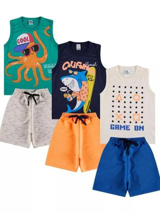 Imagem de Kit 10 Peças de Conjunto Regata para Meninos ou Kit 5 de Conjunto Regata Infantil para Menino verão