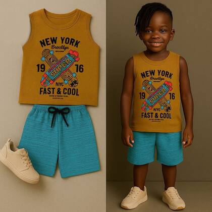 Imagem de Kit 10 Peças de Roupas Infantil e Juvenil Menino - 5 Regatas + 5 Bermudas