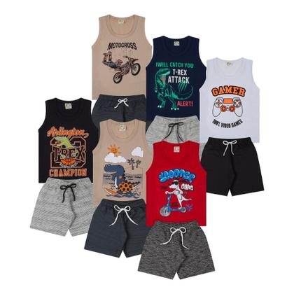Imagem de Kit 10 Peças de Roupas Infantil e Juvenil Menino - 5 Regatas + 5 Bermudas