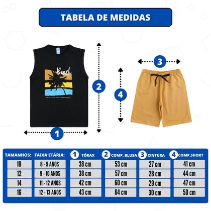 Imagem de Kit 10 Peças de Roupas Infantil e Juvenil Menino - 5 Regatas + 5 Bermudas