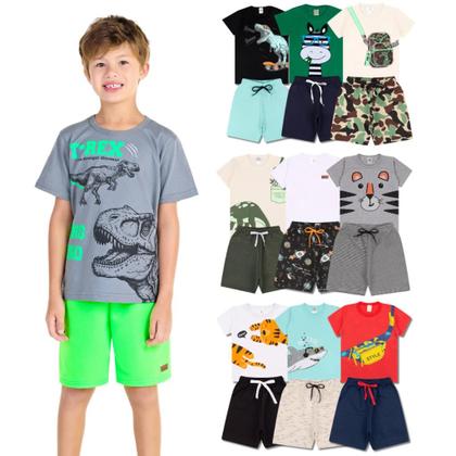 Imagem de Kit 10 Peças de Roupas infantil para Menino 5 Camisetas 5 Bermudas Kit com 5 Conjuntos Infantil Verão para Menino dias quentes