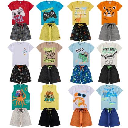 Imagem de Kit 10 Peças de Roupas infantil para Menino 5 Camisetas 5 Bermudas Kit com 5 Conjuntos Infantil Verão para Menino dias quentes