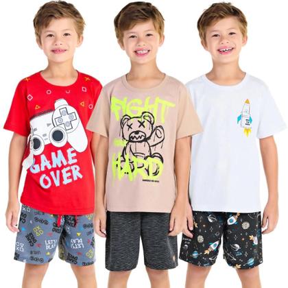Imagem de Kit 10 Peças de Roupas infantil para Menino 5 Camisetas 5 Bermudas Kit com 5 Conjuntos Infantil Verão para Menino dias quentes