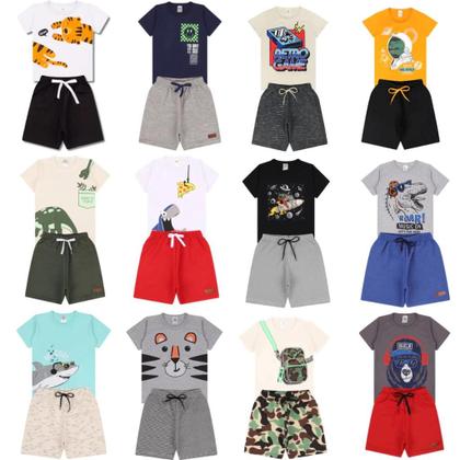 Imagem de Kit 10 Peças de Roupas infantil para Menino 5 Camisetas 5 Bermudas Kit com 5 Conjuntos Infantil Verão para Menino dias quentes