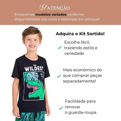 Imagem de Kit 10 Peças de Roupas infantil para Menino 5 Camisetas 5 Bermudas Kit com 5 Conjuntos Infantil Verão para Menino dias quentes