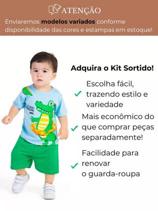 Imagem de Kit 10 Peças de Roupas para bebê Menino 5 Camisetas 5 Bermudas Kit com 5 Conjuntos Infantil Verão para Menino Bebê dias quentes