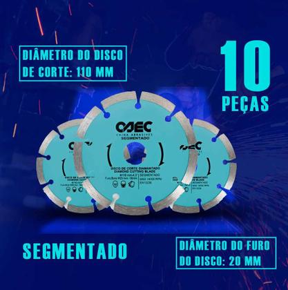 Imagem de Kit 10 peças disco de corte diamantado segmentado - 110 x 1.8 x 7 x 20mm p/concreto e alumínio caec