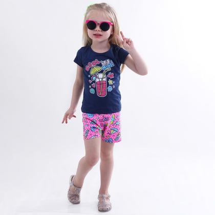 Imagem de Kit 10 Peças Feminino Infantil Menina Com 5 Camisetas e 5 Shorts Cotton Algodão com Elastano