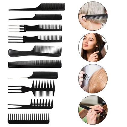 Imagem de Kit 10 Pente Cabeleireiro Profissional Penteado Trança Corte