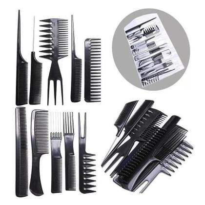Imagem de Kit 10 Pentes De Corte Cabeleireiro E Barbeiro Profissional