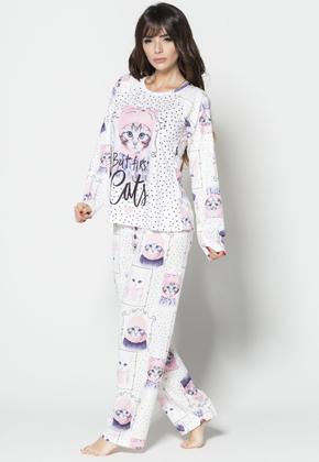 Imagem de Kit 10 Pijamas Vekyo Feminino Longo Gatinho Linha Noite Adulto Estampado Urso