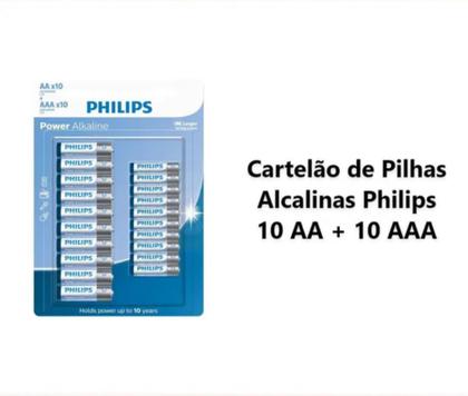 Imagem de kit 10 Pilhas alcalinas Palito AAA + 10 Pilhas Pequena AA (PHILIPS)