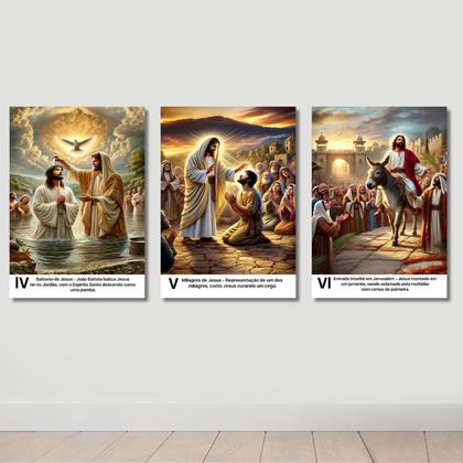 Imagem de Kit 10 Placa Decorativa A Vida de Jesus Cristo Tam. 21x29,7cm em MDF