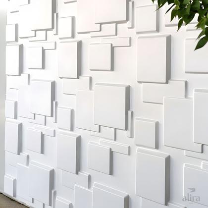 Imagem de Kit 10 Placas 3D Revestimento em PVC - Modelo Retângulos - Branco - 50x50cm