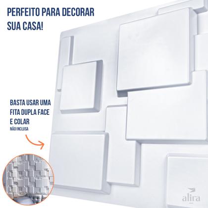 Imagem de Kit 10 Placas 3D Revestimento em PVC - Modelo Retângulos - Branco - 50x50cm