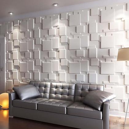 Imagem de Kit 10 Placas 3D Revestimento em PVC - Modelo Retângulos - Branco - 50x50cm