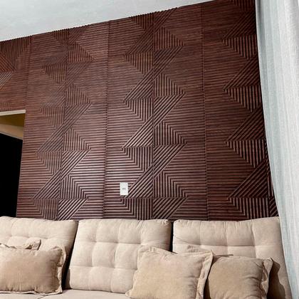 Imagem de Kit 10 Placas 50x50cm 3D Ripado Abstrato Estilo Madeira Decorativa Revestimento Plástico PVC Auto Relevo