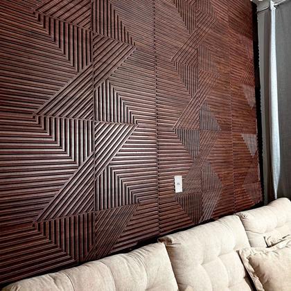 Imagem de Kit 10 Placas 50x50cm 3D Ripado Abstrato Estilo Madeira Decorativa Revestimento Plástico PVC Auto Relevo