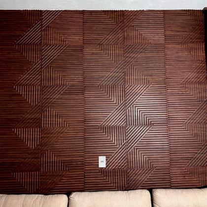 Imagem de Kit 10 Placas 50x50cm 3D Ripado Abstrato Estilo Madeira Decorativa Revestimento Plástico PVC Auto Relevo