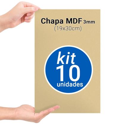 Imagem de Kit 10 Placas Chapas Mdf Cru 3mm 30x19cm Quadro Artesanato