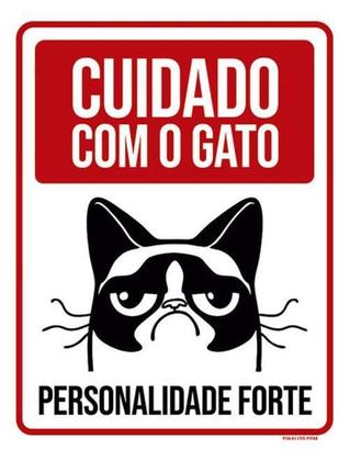 Imagem de Kit 10 Placas Cuidado Com Gato Personalidade Forte 36X46