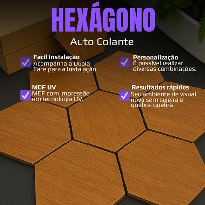 Imagem de Kit 10 Placas Hexagonal Decoração De Parede 3D Hexágonos Uv Autocolante